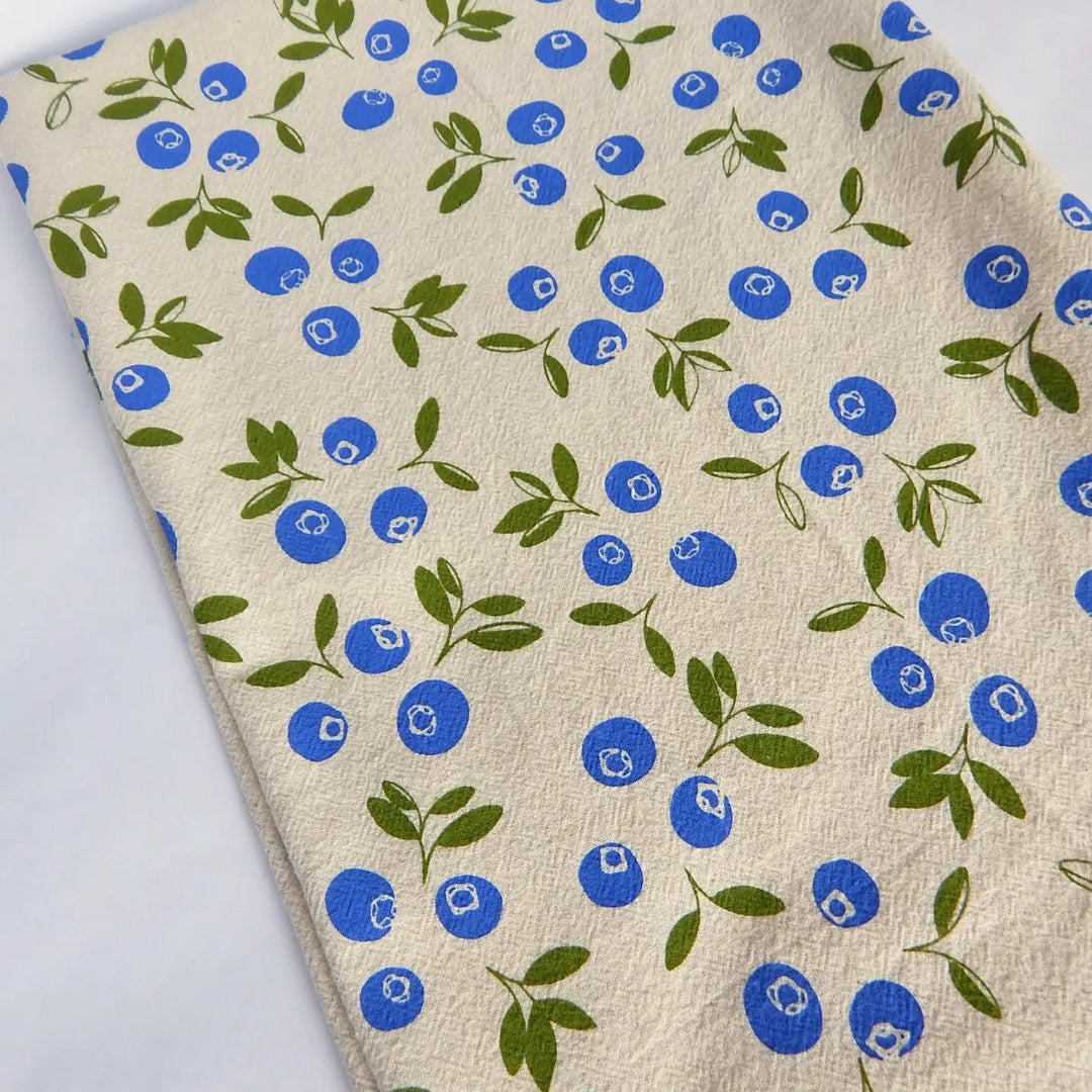 Blueberry Kitchen Towel Handprinted Tea Towel