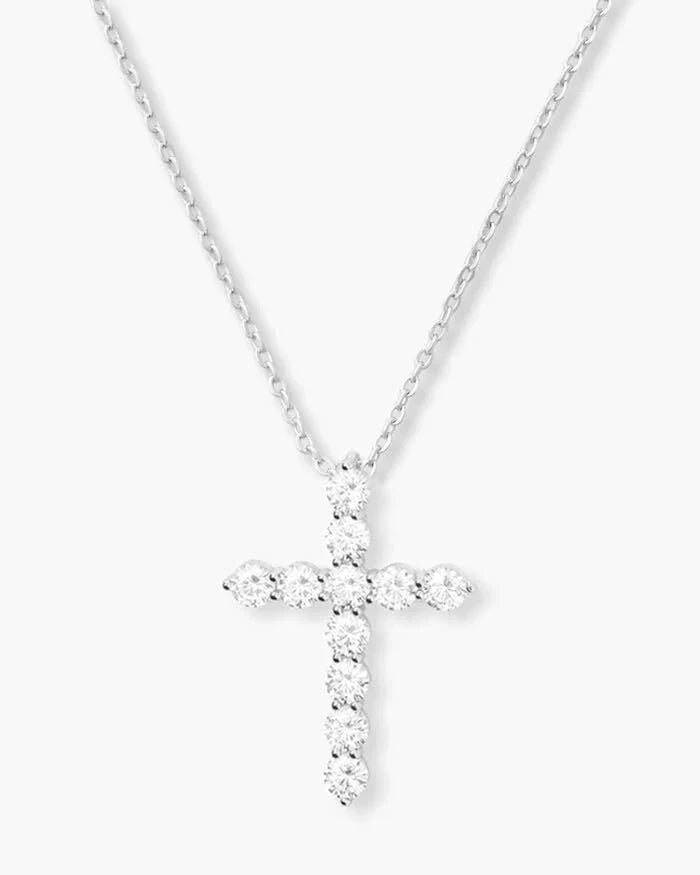 "Oh She Fancy" Small Cross Pendant Silver|White Diamondettes