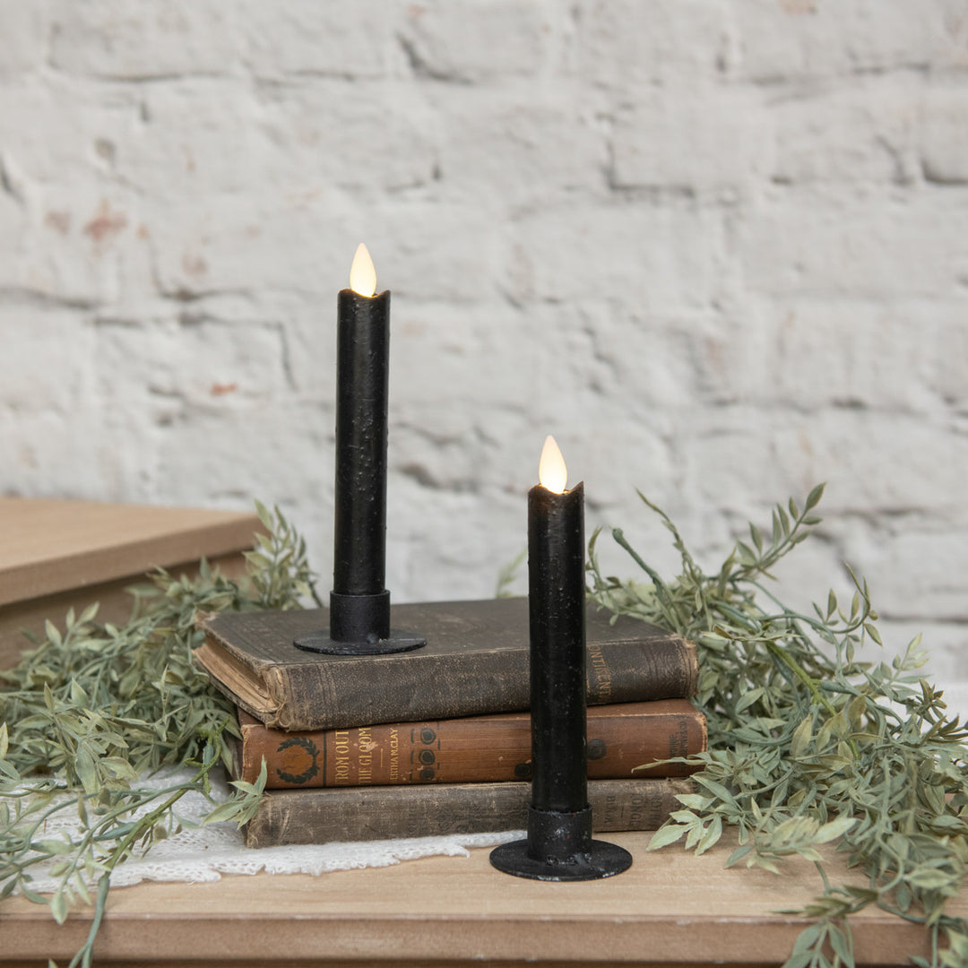 6.75" MOVING FLAME BLACK TAPER CANDLE