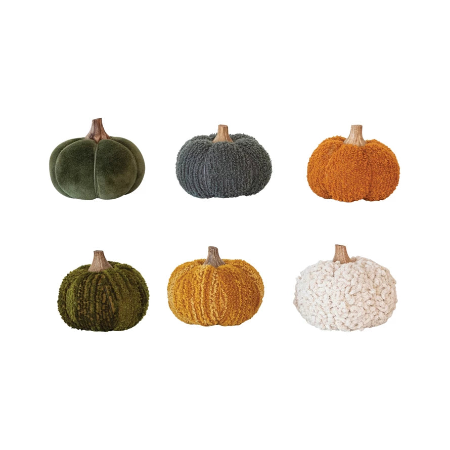 Medium Cotton Blend Bouclé/Velvet Pumpkin w/ Wood Stem, 6 Styles