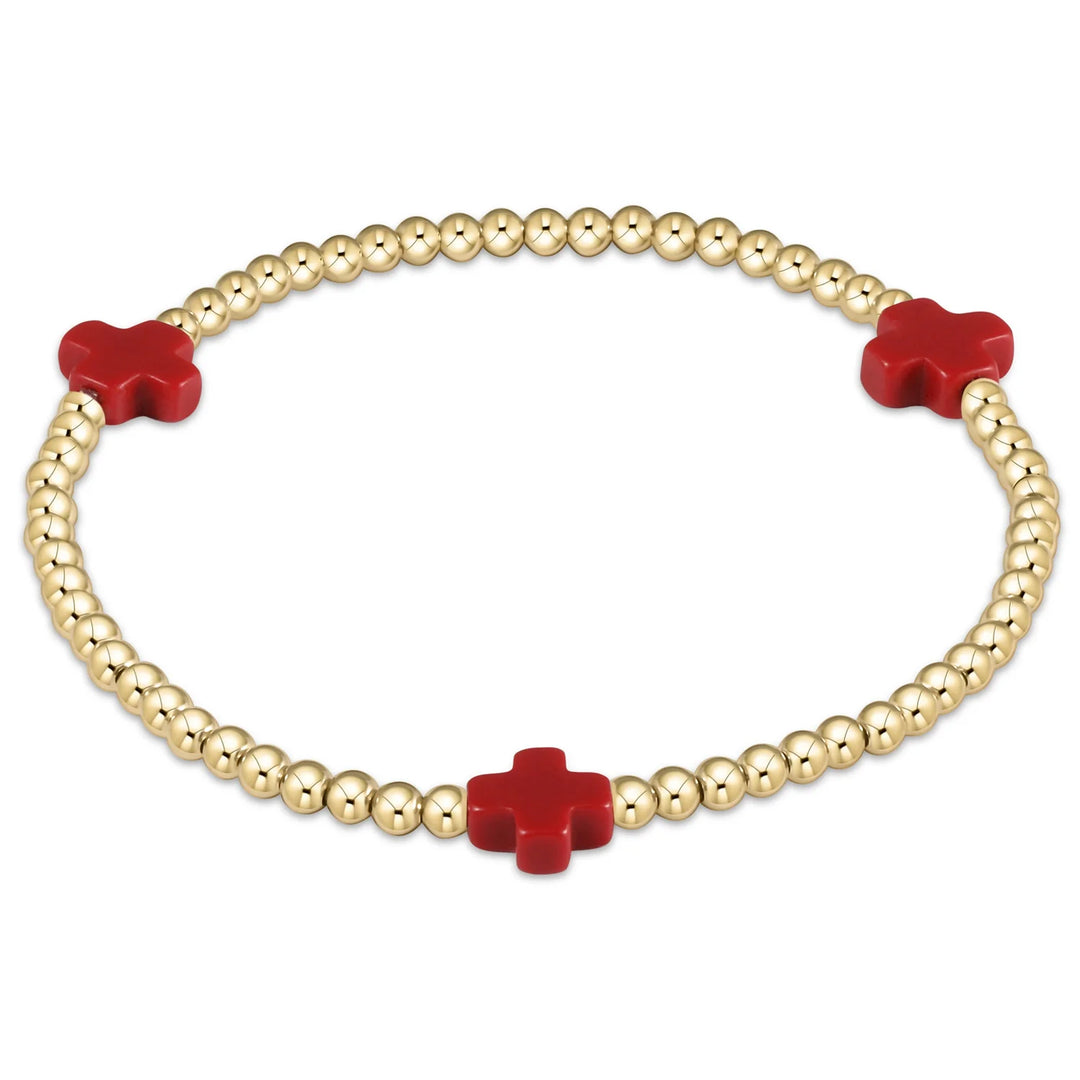 signature cross gold pattern 3mm bead bracelet red e-girl size
