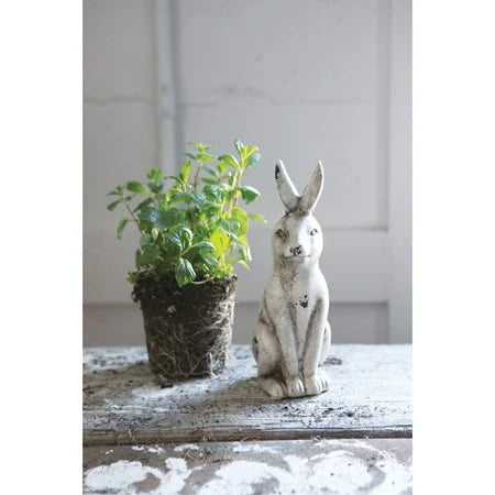 8" High Ceramic Rabbit Distressed Cream Color