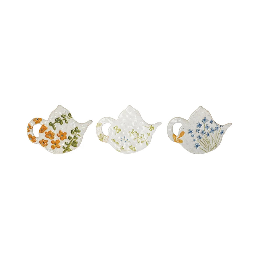 Hand-Painted Stoneware Teapot Shaped Teabag Holder
