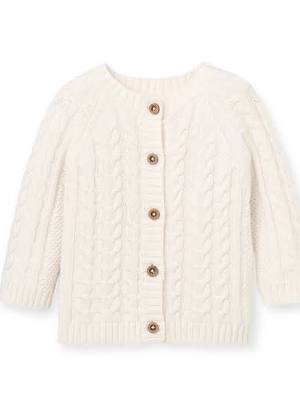 Whisper White Horseshoe Cable Knit Baby Cardigan