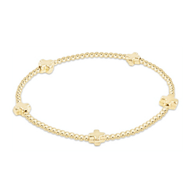 Signature Cross Pattern 2mm Bead Bracelet - Gold