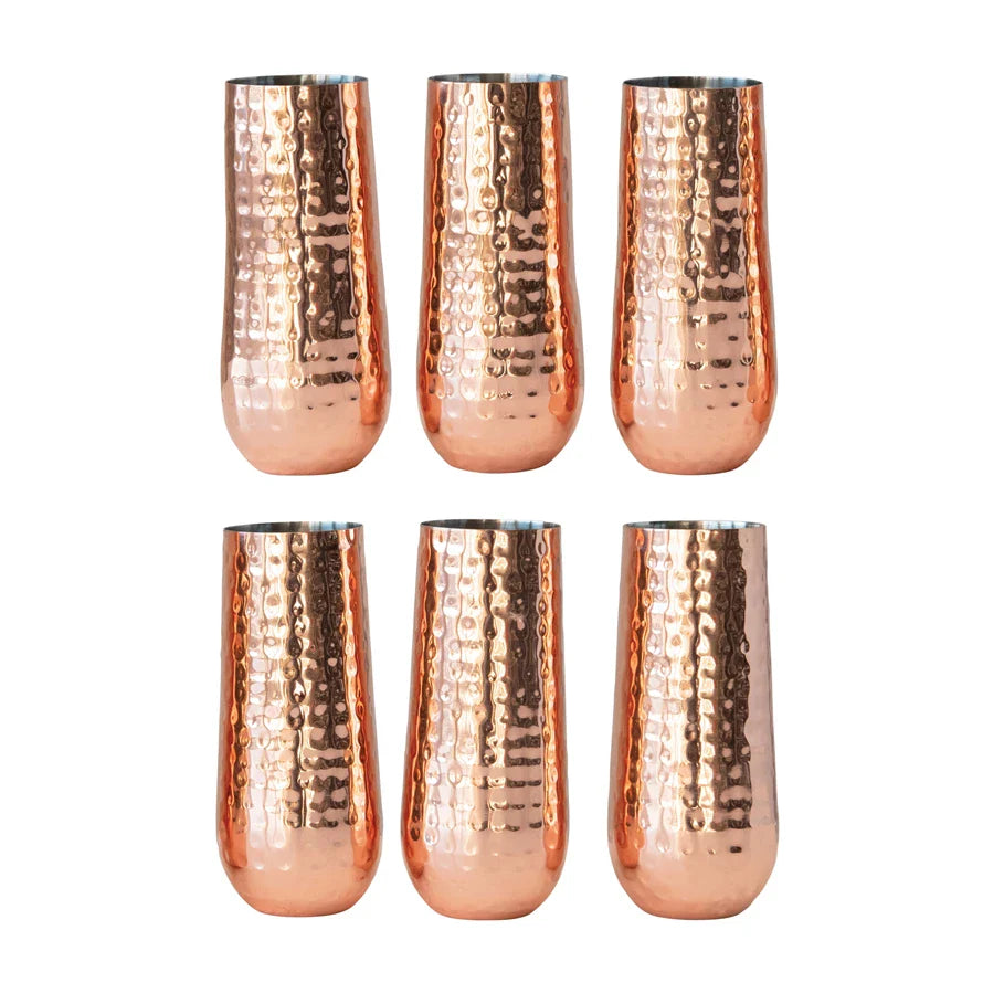 Round Stainless Steel Hammered Flute, Copper