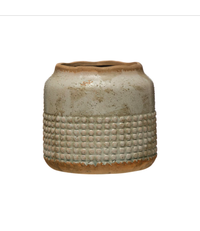 Terracotta Hobnail Planter, light blue