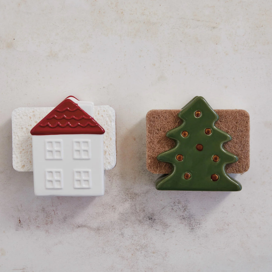 Stoneware House Sponge Holder with Sponge