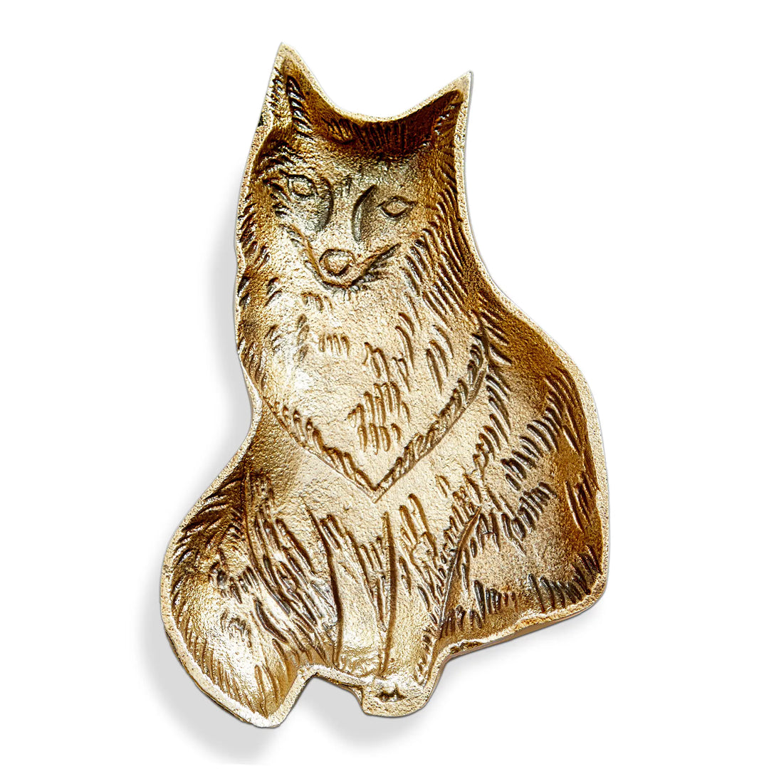 Fox Cast Aluminum Trinket Dish Antique Brass Christmas Decor