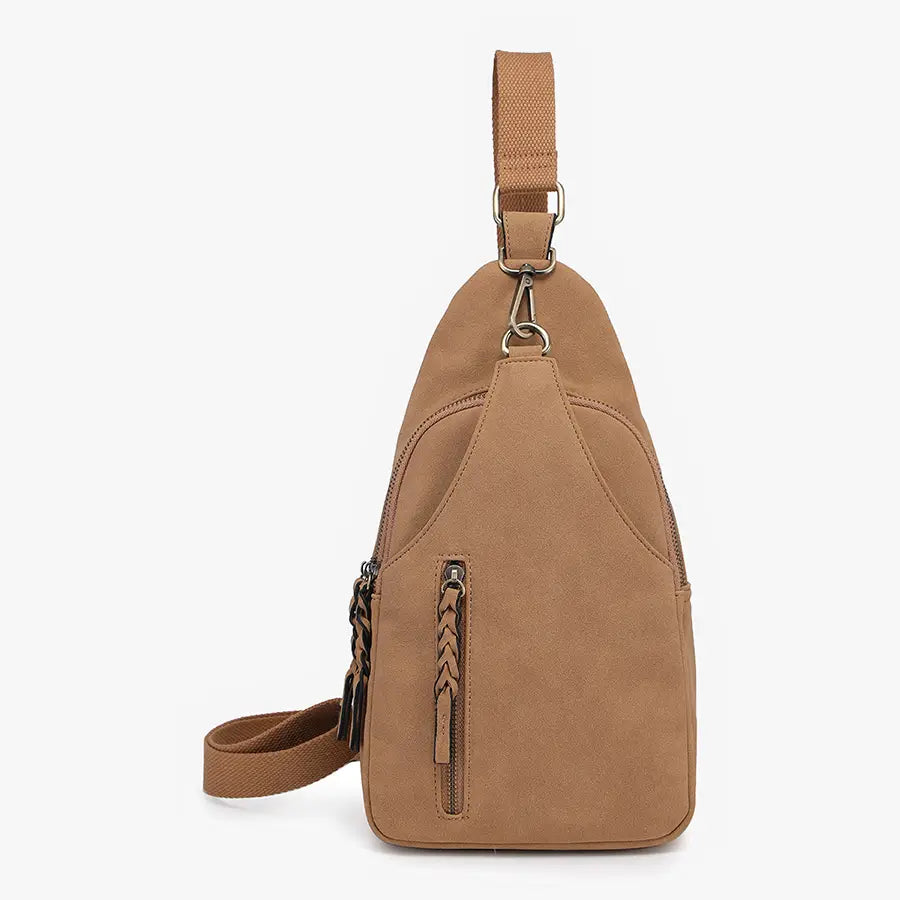 Nikki Faux Suede Dual Compartment Sling Pack Bag