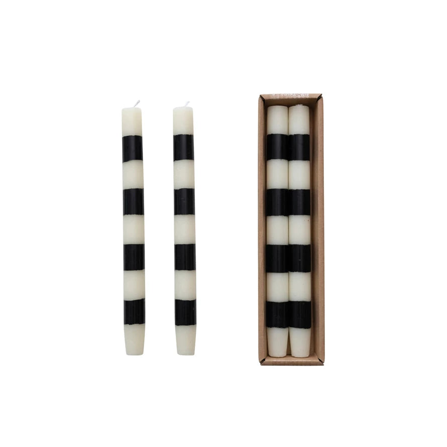 10"H Unscented Taper Candles w/ Stripes in Box, Set of 2 (Approximate Burn Time 15 Hours)