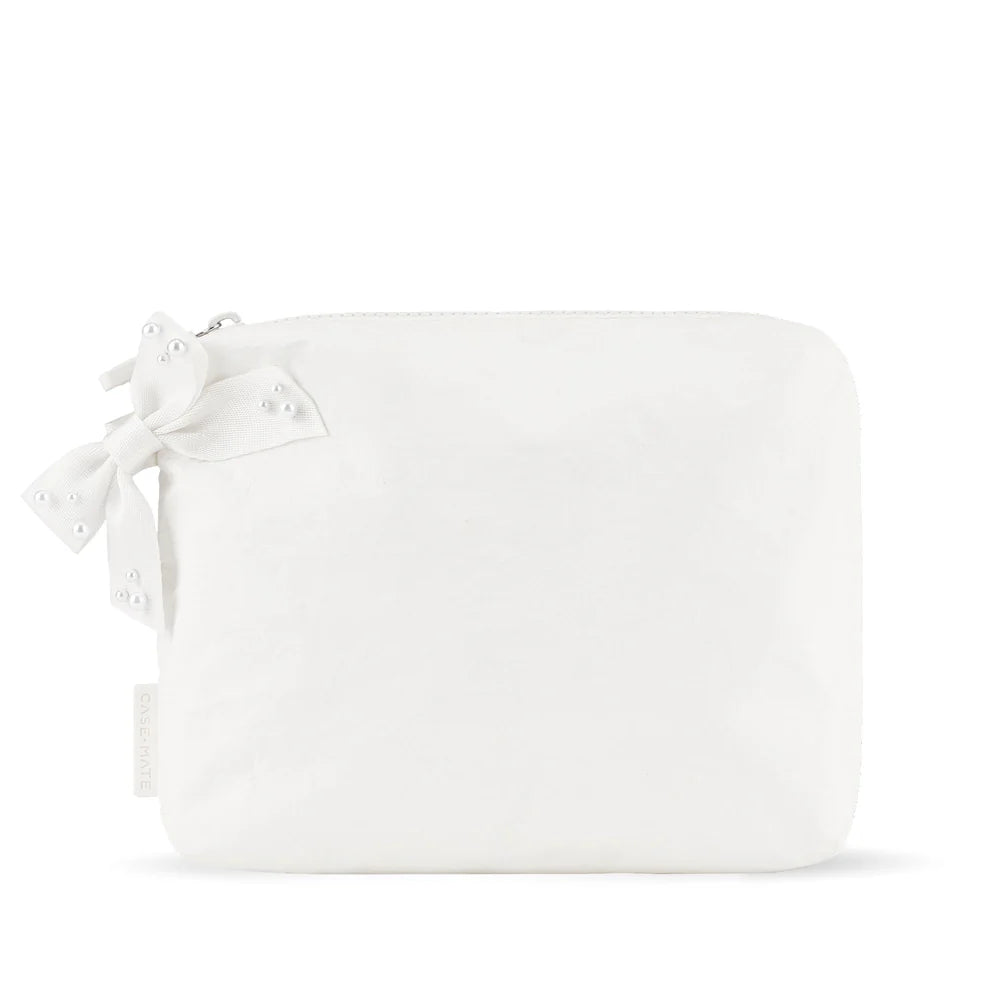 Case-Mate Ivory Pearl Bow Crinkle Makeup Bag