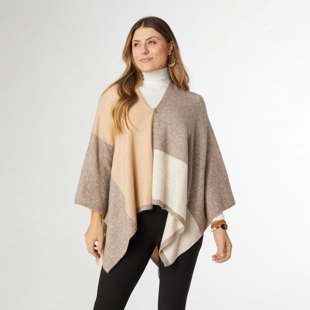 Everly Supersoft Button Front Poncho - Camel Beige