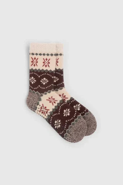 Barefoot Dreams CozyChic Lined Fairisle Slipper Socks Umber