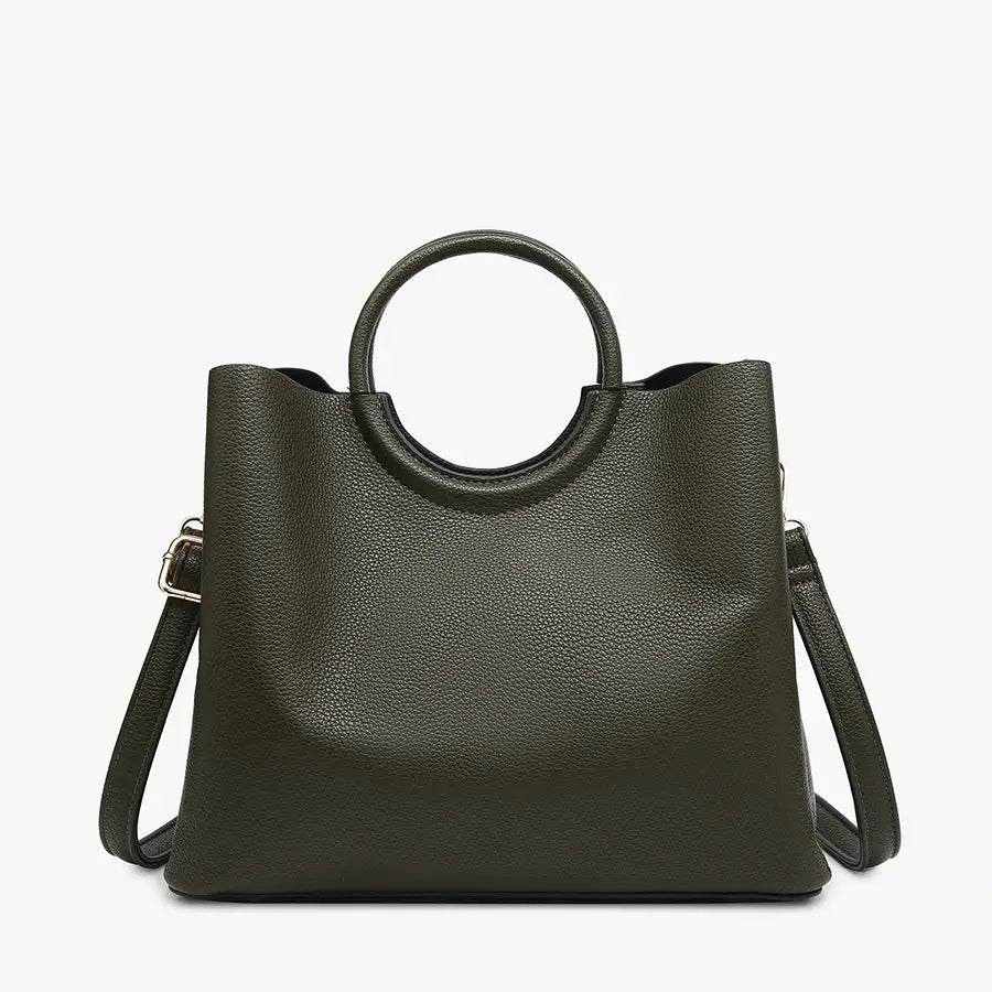 Helen Shaped Satchel w/ Round Handle & Long Strap