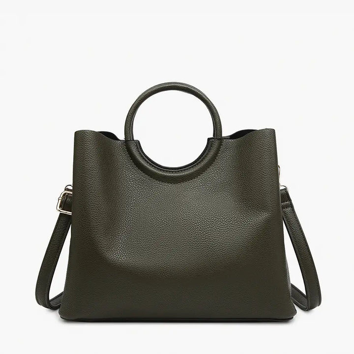 Helen Shaped Satchel w/ Round Handle & Long Strap