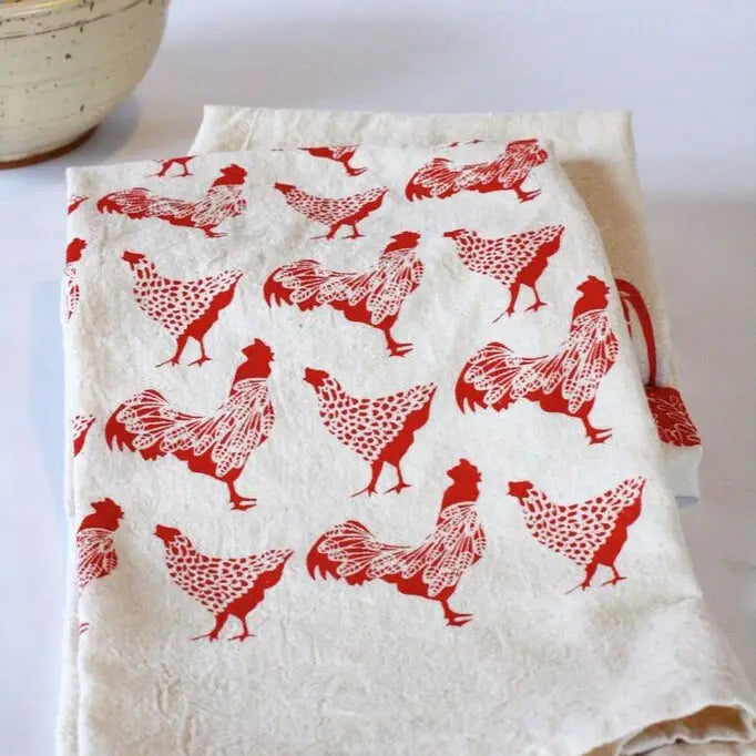 Chicken Kitchen Towel, Handprinted Chicken Towel Rooster