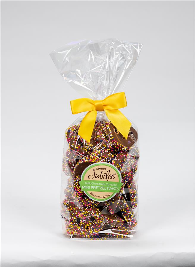Spring 8 oz Bag Milk Chocolate Mini Pretzels w/ Non Pareils