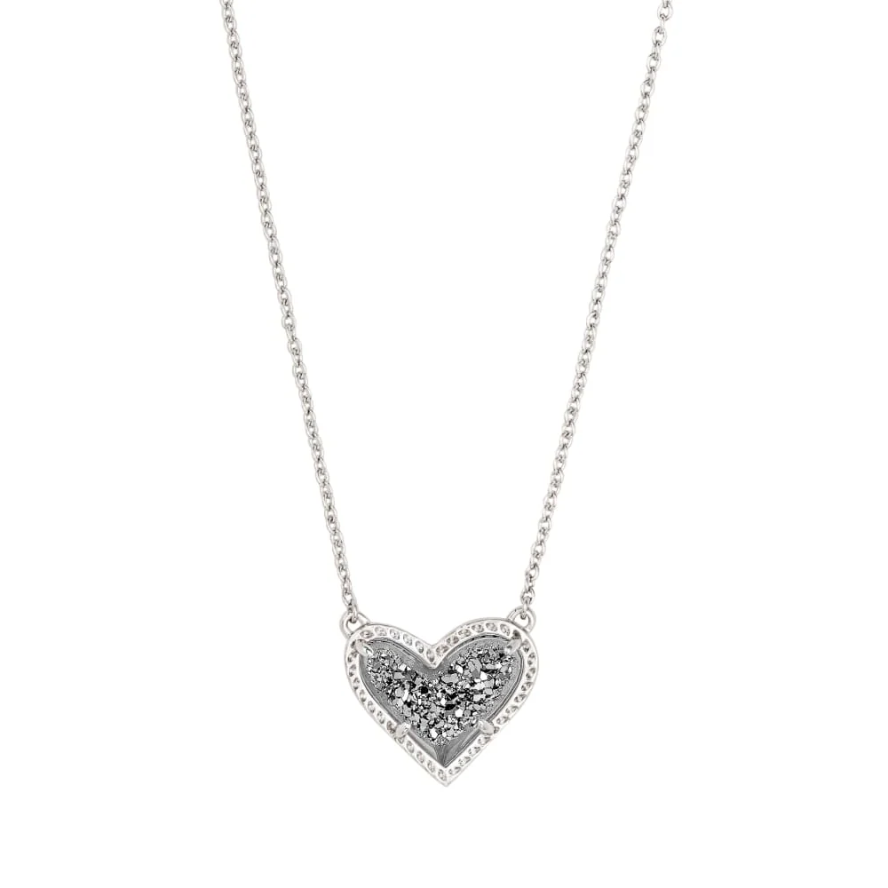 Kendra Scott Ari Heart Short Pendant Necklace with Platinum Drusy