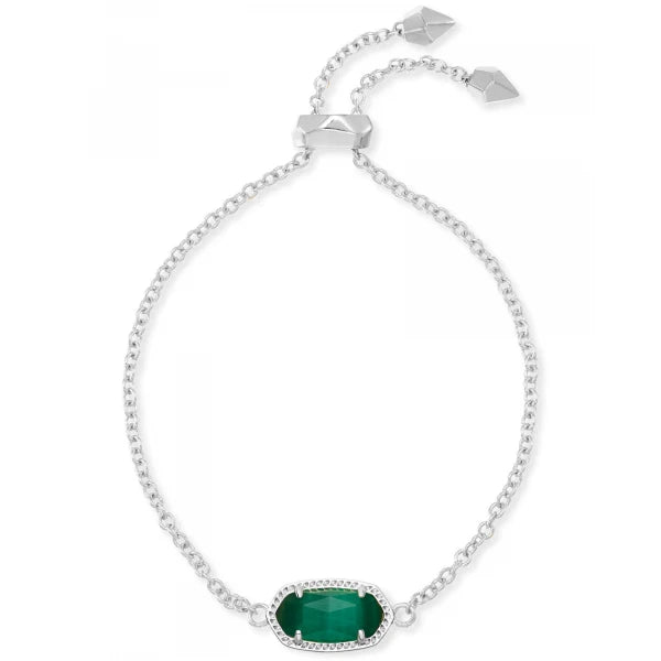 Kendra Scott Elaina Silver Adjustable Chain Bracelet in Emerald Cats Eye