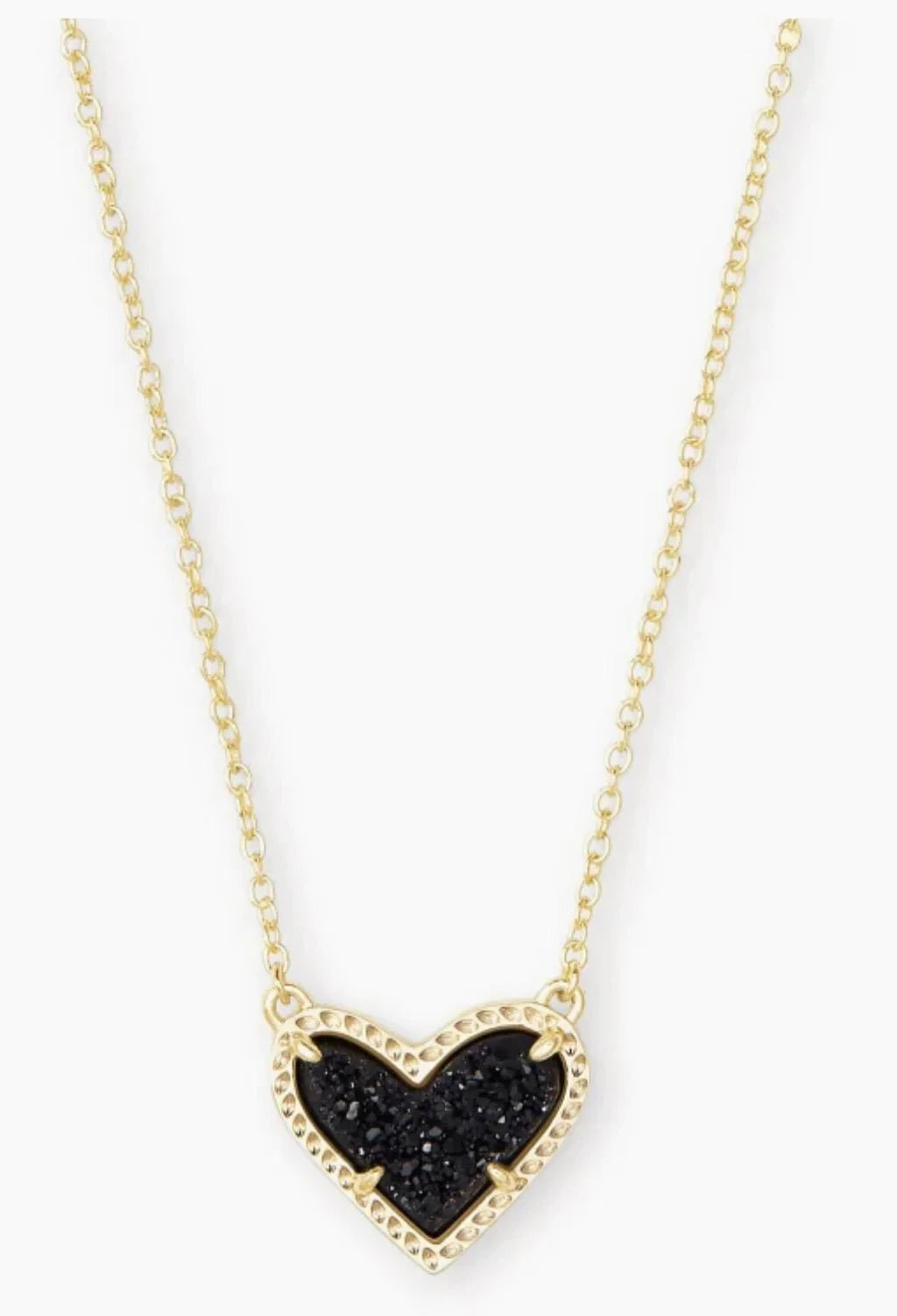 Kendra Scott Ari Heart Gold Metal Pendant Necklace in Black Drusy