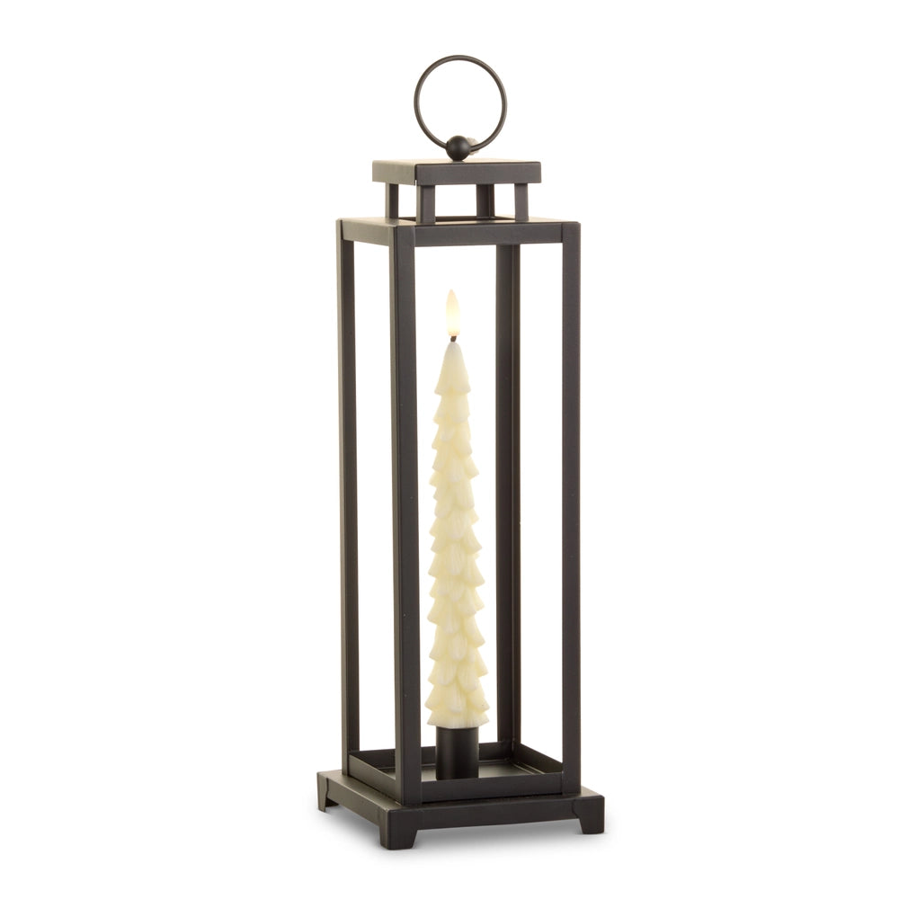 14.5" Lantern With Ivory Taper Tree Candle