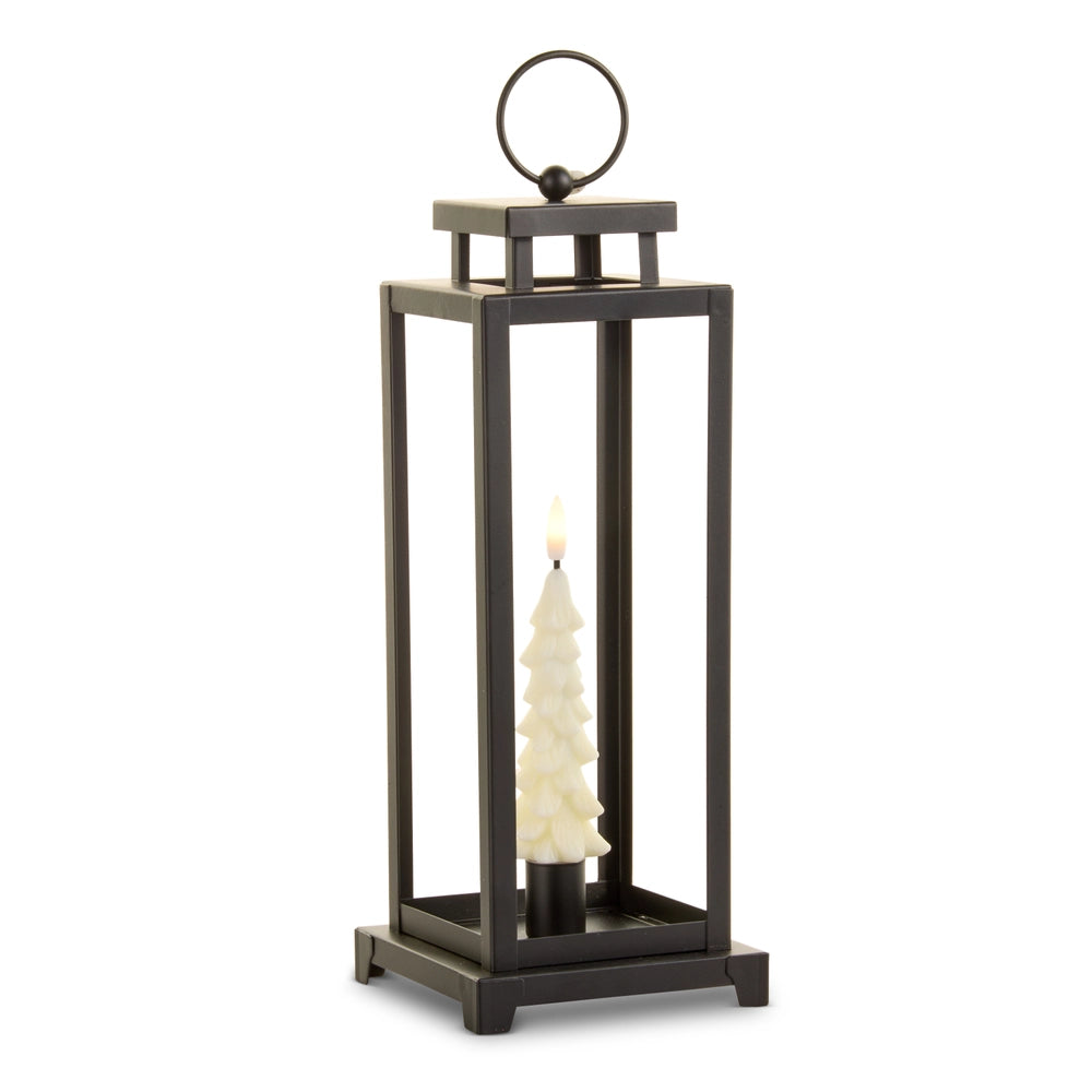 12.5" Lantern With Ivory Taper Tree Candle
