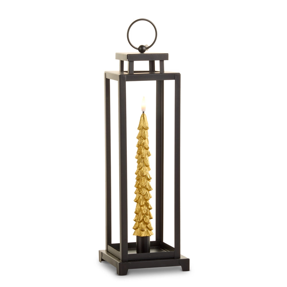 14.5" Lantern With Gold Taper Tree Candle