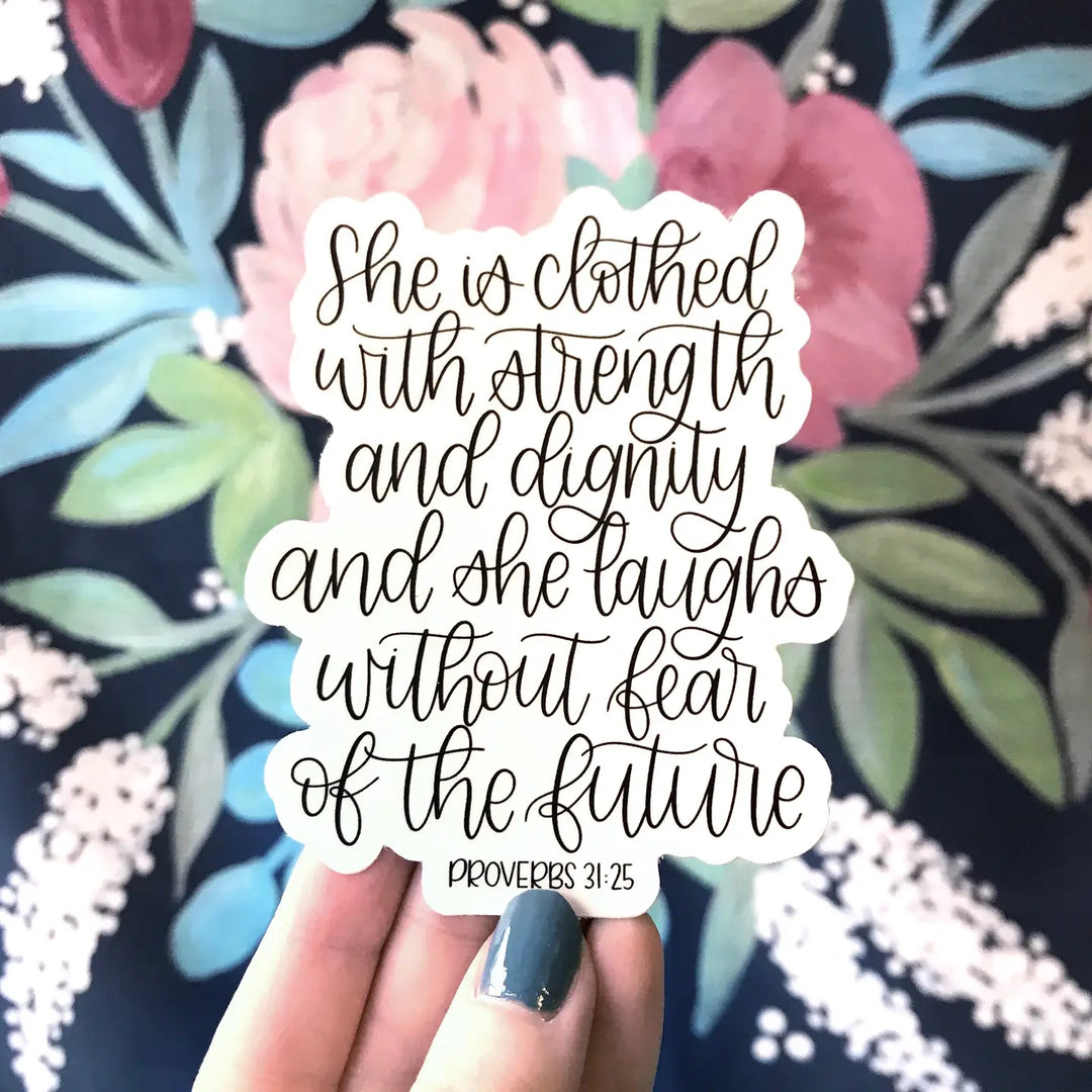 She Is Clothed Verse Sticker 3X2.5in.