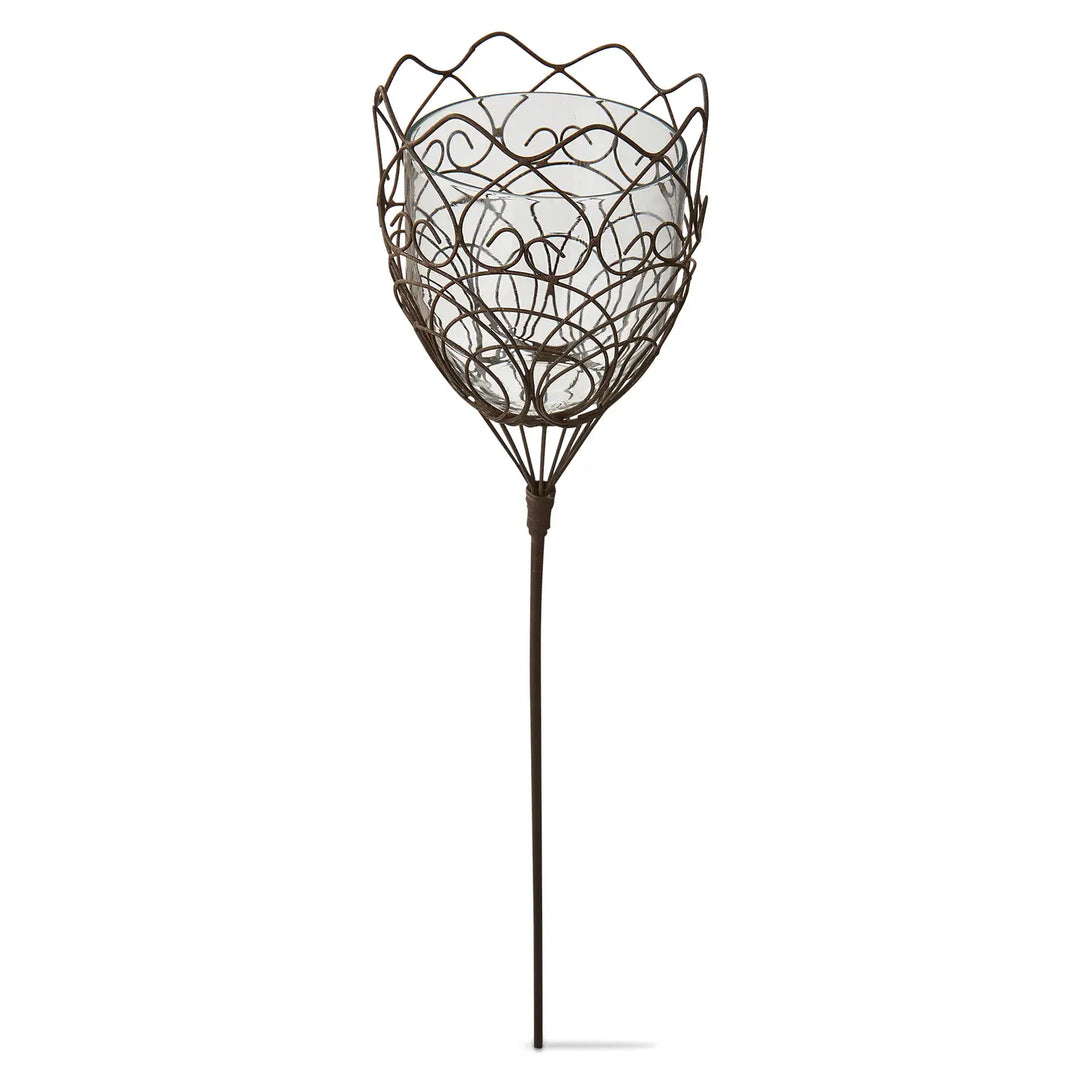Woven Wire Scallop Garden Votive Stake - Antique Brown