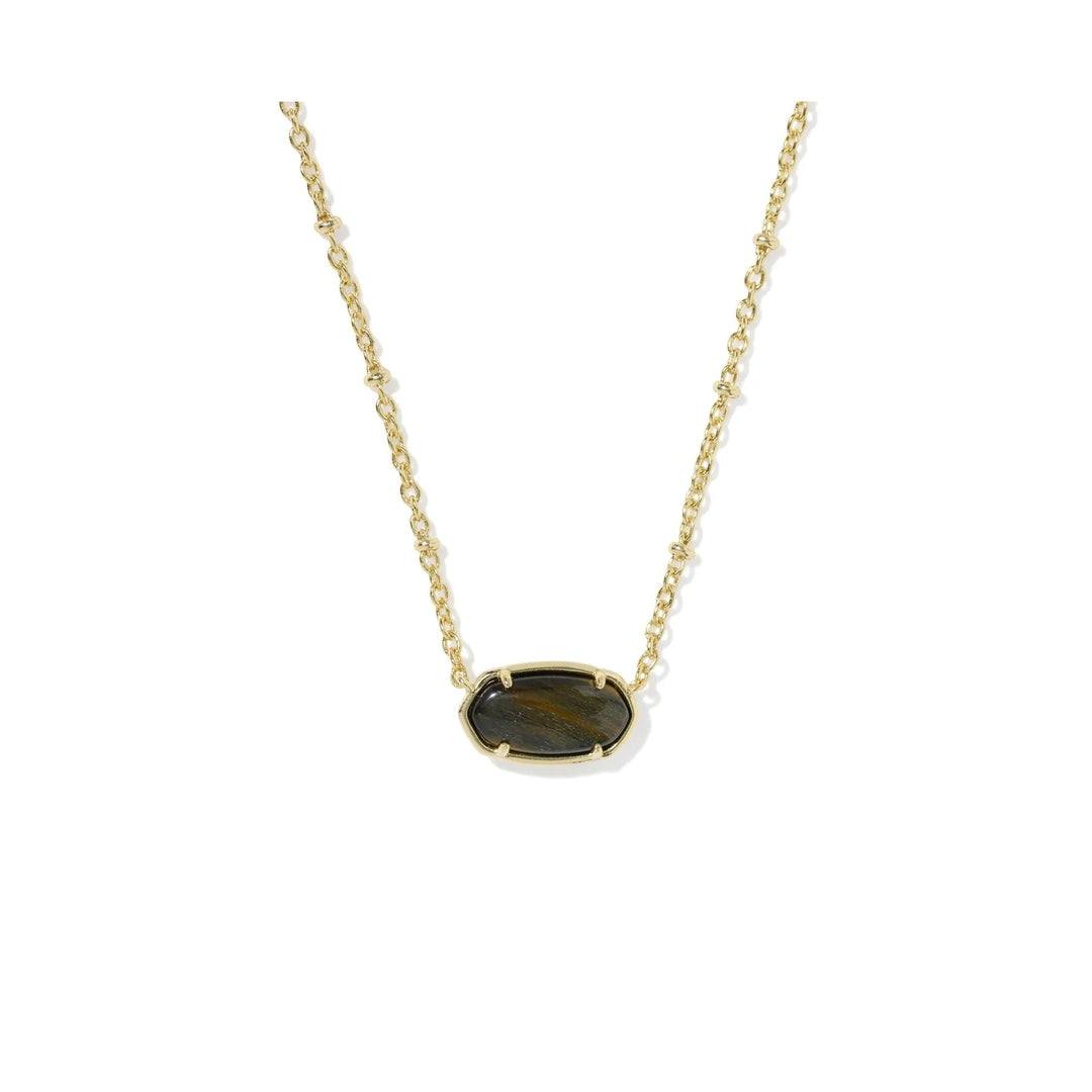 TIGER STRIPED ELISA SHORT PENDANT NECKLACE GOLD DARK BROWN HAWK'S EYE KENDRA
