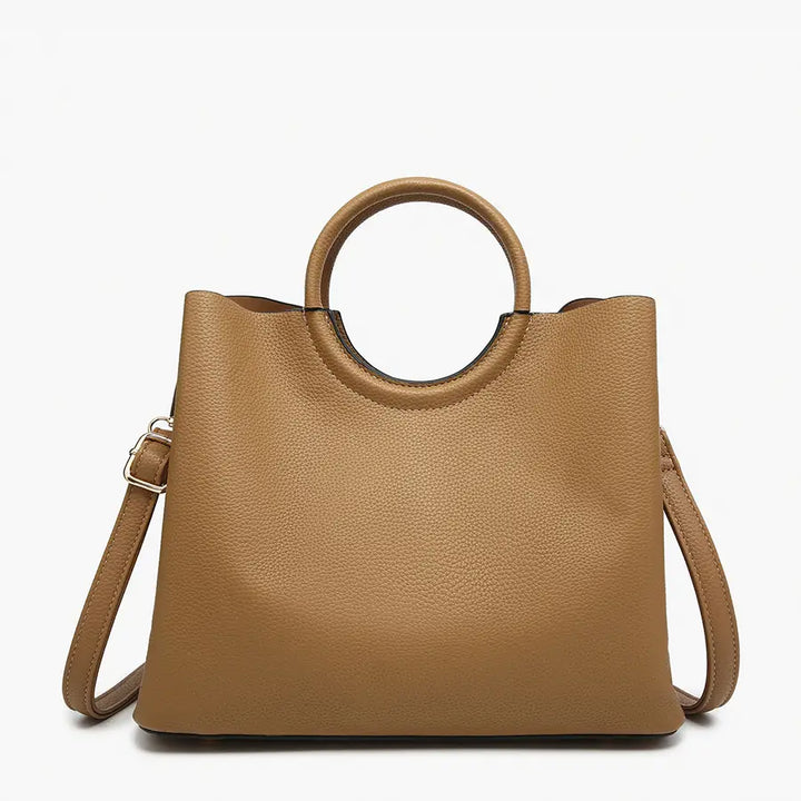 Helen Shaped Satchel w/ Round Handle & Long Strap
