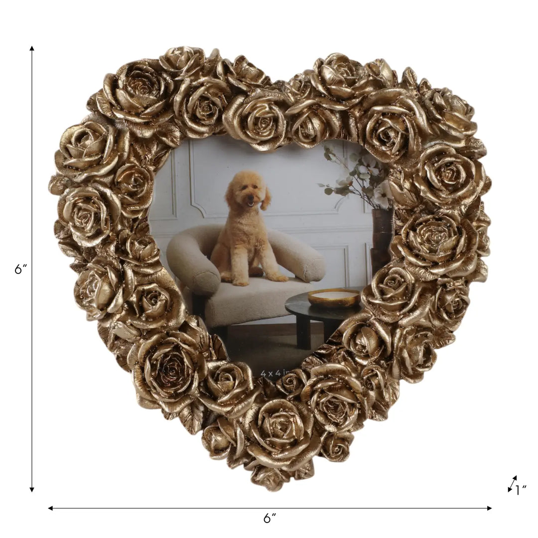 Photo Frame - Gold Rosette Heart, 4x4 in.