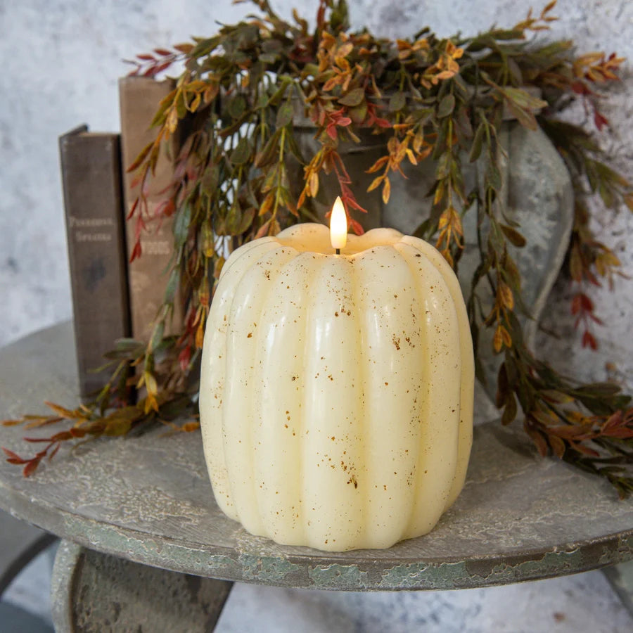 5" CREAM 3D FLAME SHORT PUMPKIN CANDLE