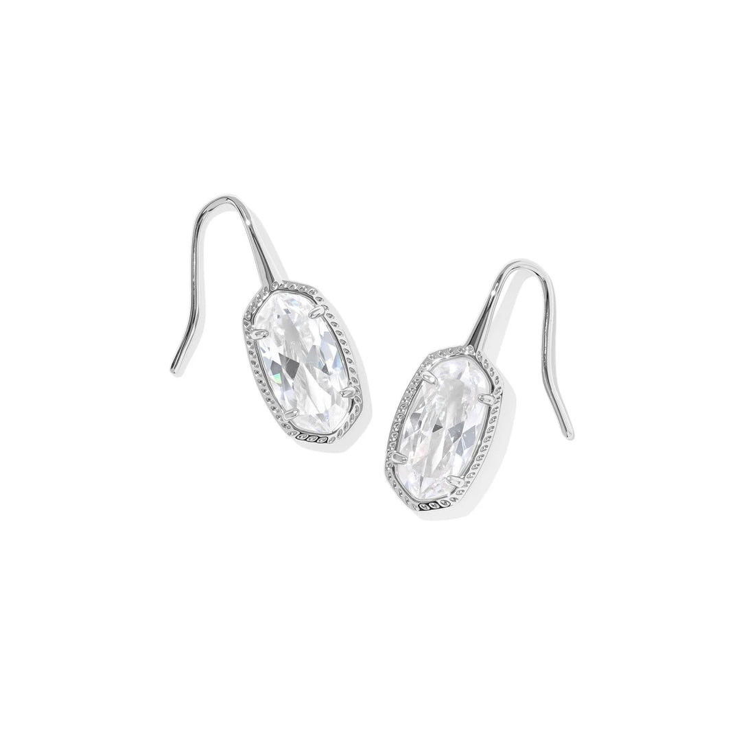 Kendra Scott Lee Luxe Silver Drop Earrings in White Cubic Zirconia