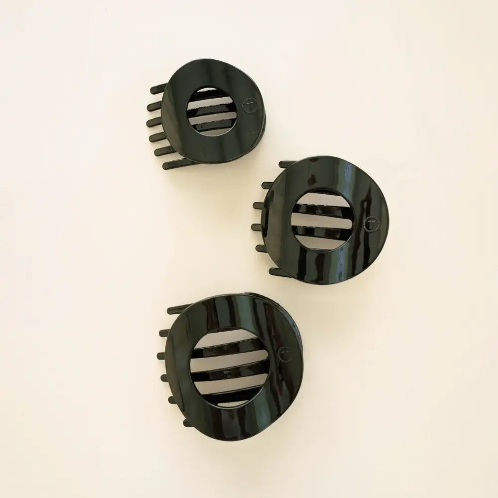 Jet Black  Flat Circle Hair Clip