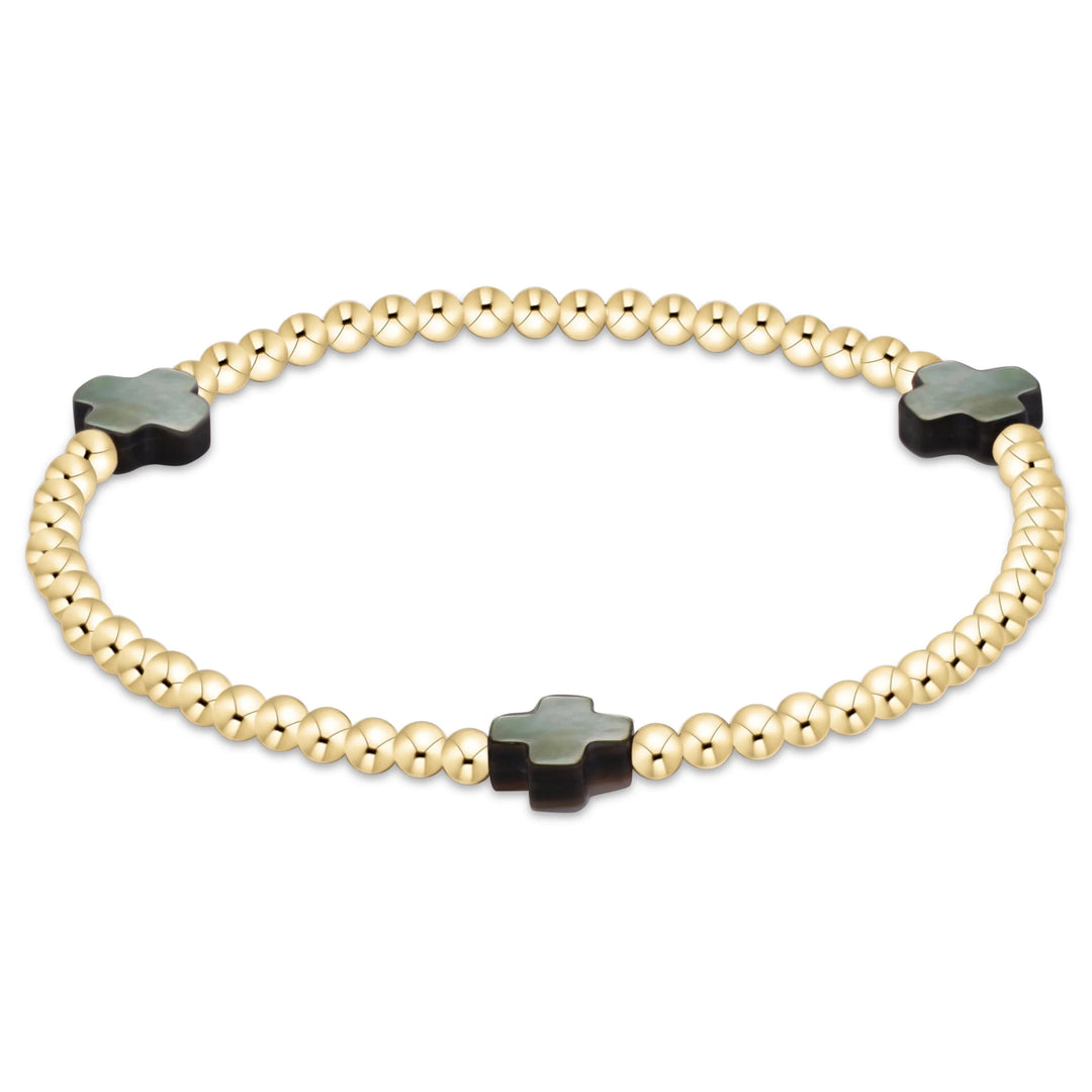 signature cross 3mm gold bracelet - mother of pearl - black tahitian EXT