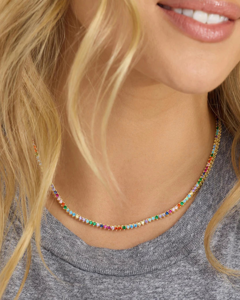 Not Your Basic Tennis Necklace 2mm Silver|Multi Stone