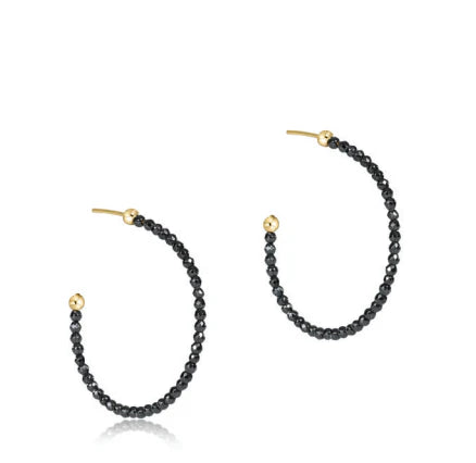 Beaded Gemstone 1.25" Post Hoop-2mm Faceted Hematite