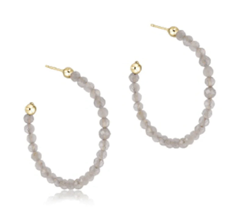 Beaded Gemstone 1.25" Post Hoop-3mm Labradorite