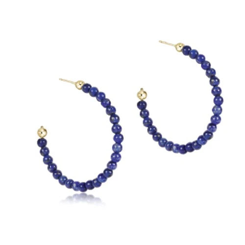 Beaded Gemstone 1.25" Post Hoop-3mm Lapis