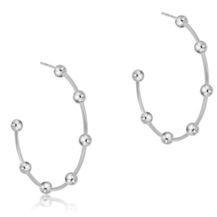 Beaded Simplicity 1" Sterling Post Hoop-4mm Sterling