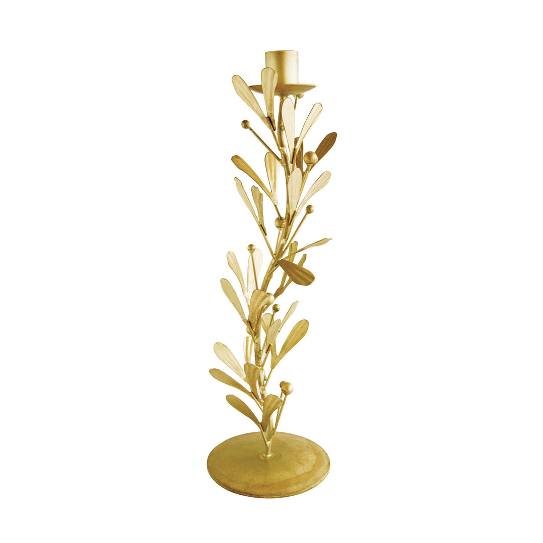 Metal Taper Holder w/ Leaves & Berries, Distressed Pewter Finish