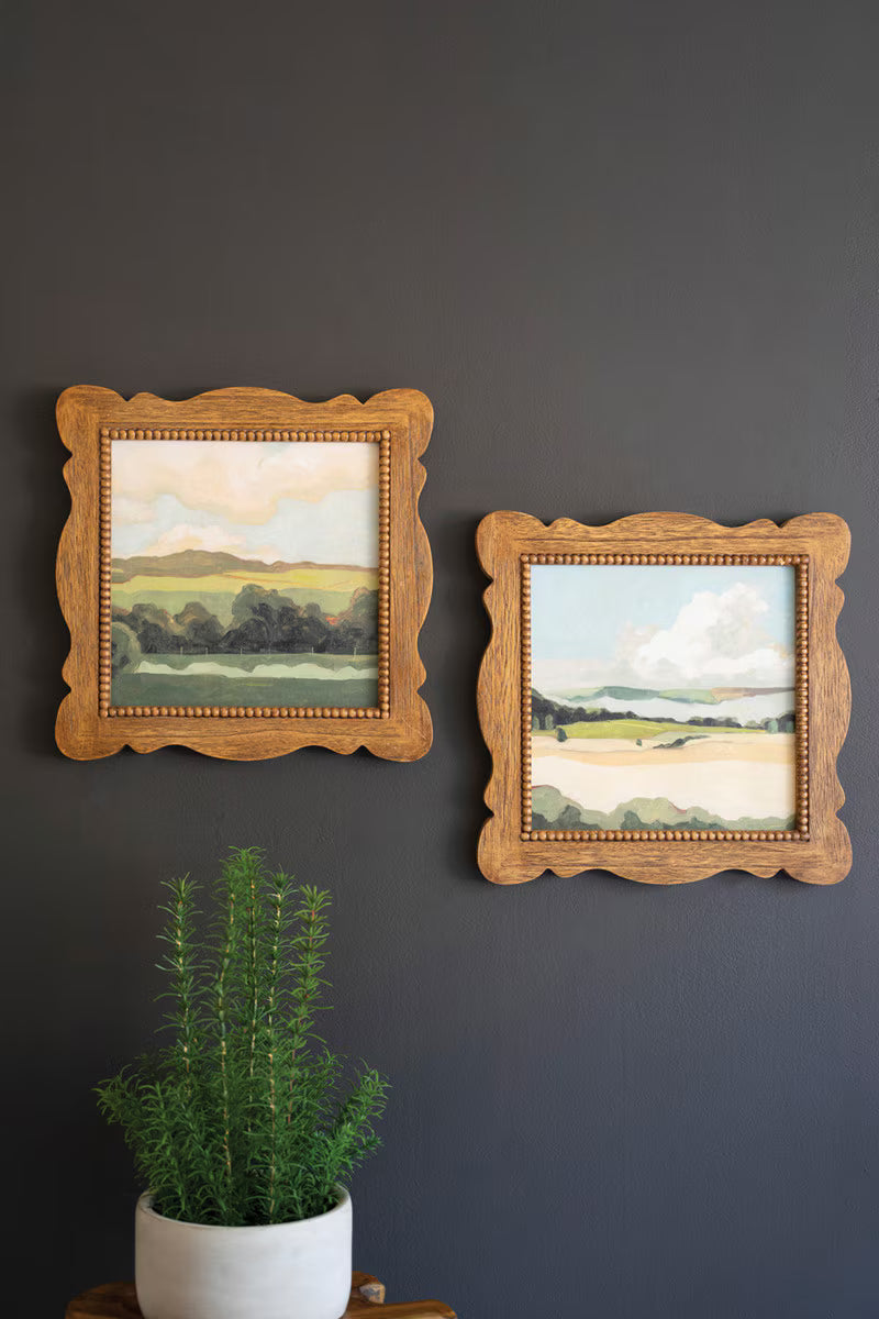 NATURAL WOOD FRAMED LANSCAPE ACRYLIC PAINTINGS