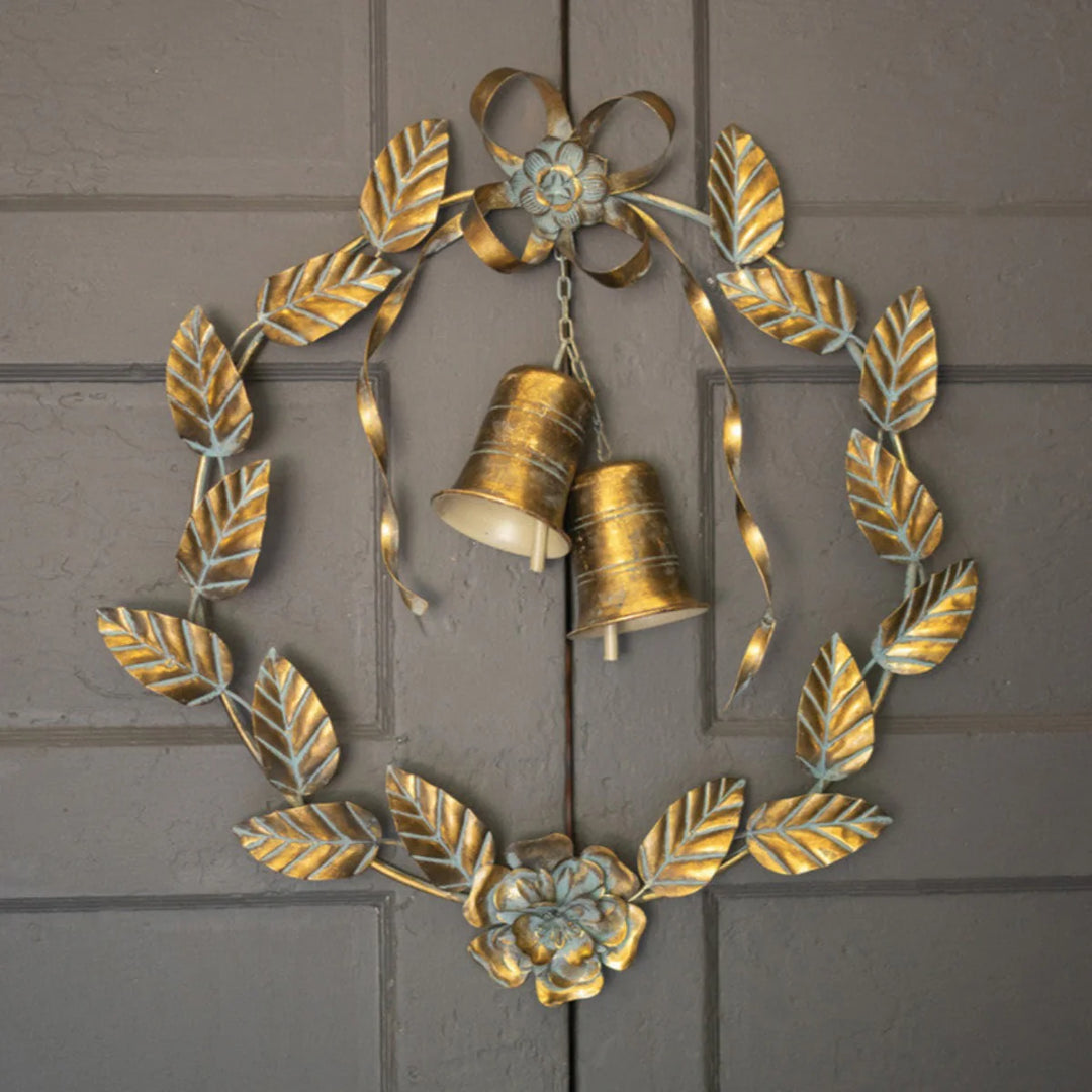 ANTIQUE BRASS CHRISTMAS WREATH LEAVES AND BELLS (MIN 2)