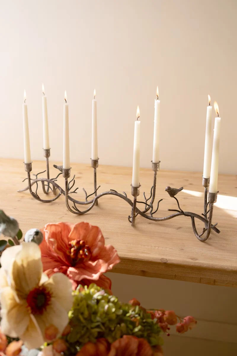 Rustic Metal Candelabra with Birds