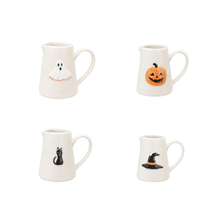 4 oz. Hand-Painted Embossed Stoneware Creamer with Halloween Icon