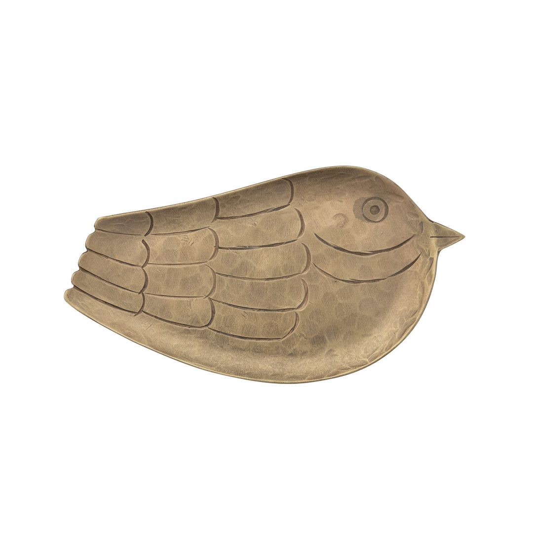 Hand-Forged Metal Bird Shaped Tray, Antique Gold Finish