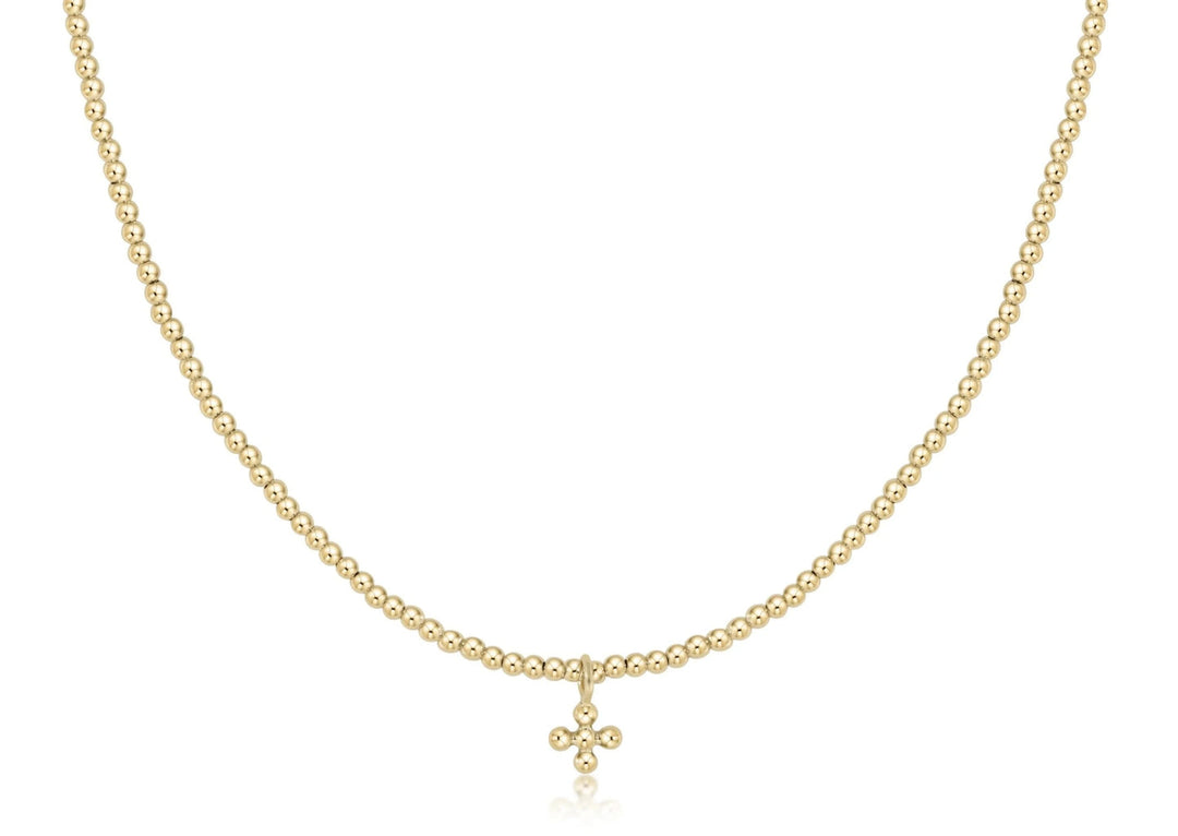 Classic Gold 2mm Bead Choker w/ Classic Beaded Signature Cross Small Gold Charm