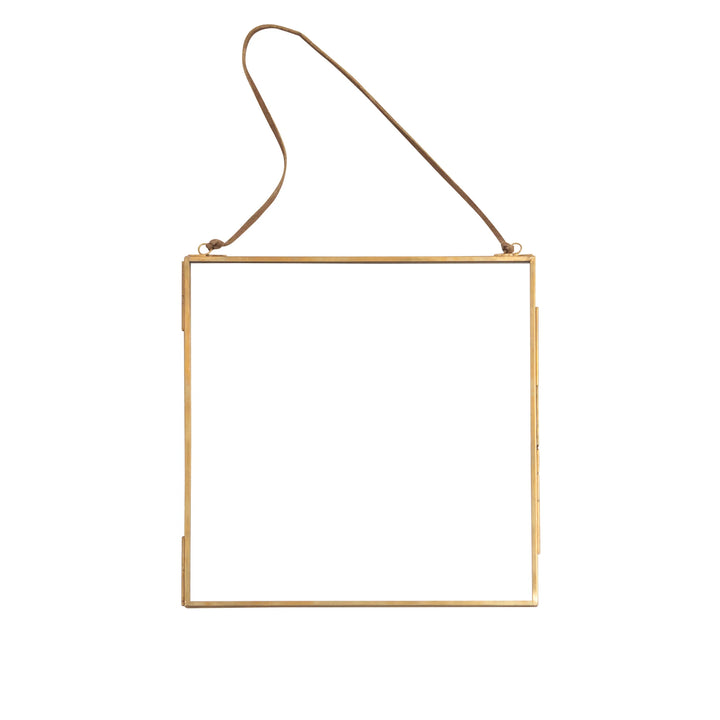 Glass and Zinc Wall Hanging Picture Frame with Brown Suede
